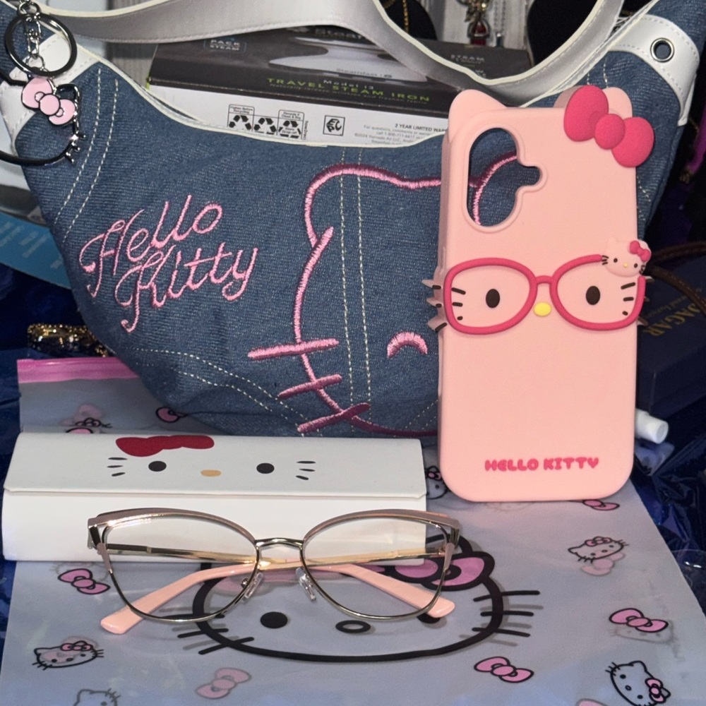 5pc Hello Kitty Denim MOON-BAG SHOULDER BAG BUNDLE ADULT SIZE